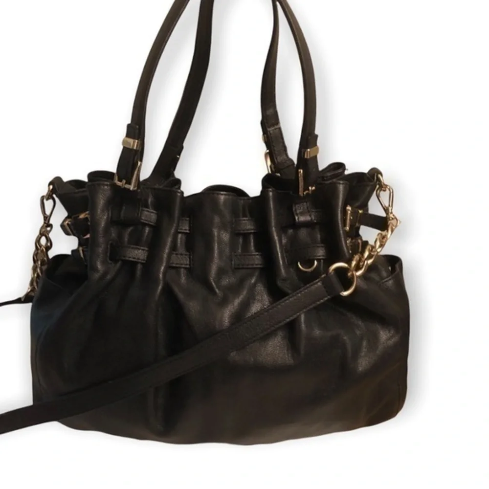 Michael kors black leather gathered bag